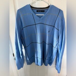 Nautica Men's Light Blue V-Neck Sweater size Large 100% cotton